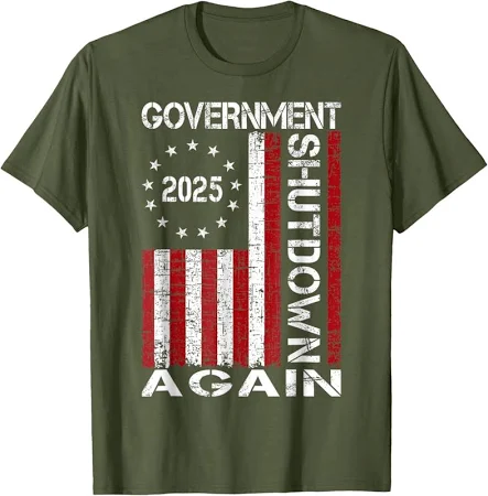 Government Shutdown Again 2025 Usa Flag T-shirt