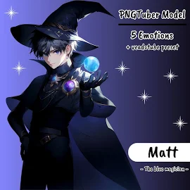 PNGTUBER | Matt, the blue magician | 5 emotions | vTuber premade assets for streaming on twitch, kick, youtube and more