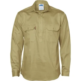 Dnc Workwear Close Front Cotton Drill Long Sleeve Shirt Comfortable Work 3204, Men's, Size: 5XL, Beige