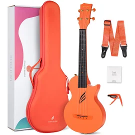 Concert Ukulele Enya Nova U 23” Cutaway Carbon Fiber Beginner Travel Ukulele Kit Waterproof Ukelele with Case,Strap,Capo,Strings (Orange)