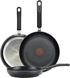 T-Fal E938s3 Professional Total Nonstick Thermo-Spot Heat Indicator Fry Pan Cookware Set, 3-Piece, 8-Inch 10-Inch and 12-Inch, Black