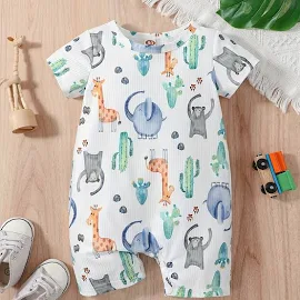 Baby Boys and Girls Cute Animal Graphic Print Short Sleeve Romper Jumpsuit Clothes, Christmas Gifts,Temu