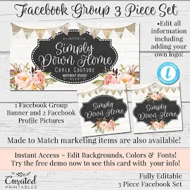 Facebook Group Set, Customizable Facebook, DIY Facebook, Editable Facebook Set, Instant Download Template, DIY Business Set, Rustic Lace