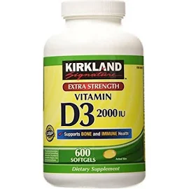 Kirkland Signature Extra Strength Vitamin D3 2000 I.U. 600 Softgels Bottle