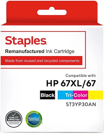Staples Remanufactured Black High Yield Tri-Color Standard Yield Ink Cartridge Replacement