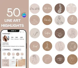 50 Line Art Instagram Highlights | Highlight Bundle | Instagram Influencer Templates | Social Media Feed | Aesthetic IG