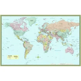 World Map Laminated Poster, 50 inch x 32 inch | Bundle of 10 Each