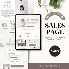 Canva Sales Page Template for Virtual Assistants, Beige, Canva Website Template, INSTANT DOWNLOAD, VA Templates, Social Media Manager