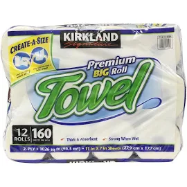 Kirkland Signature Premium Big Roll Paper Towels - 12 pack, 160 count each