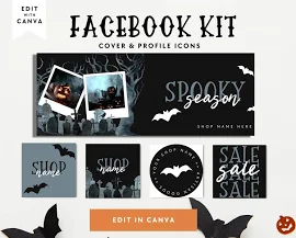 Spooky Halloween Facebook Cover Canva Template, Creepy Cute Halloween Facebook Banner, Facebook Icon, Facebook Cover Image, DIY Facebook