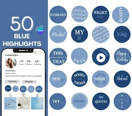 50 Blue Instagram Highlights | Highlight Bundle | Instagram Influencer Templates | Social Media Feeds | Aesthetic IG