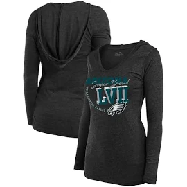 Women's Majestic Threads Black Philadelphia Eagles Super Bowl LVII High Tide Tri-Blend V-Neck Long Sleeve Hoodie T-Shirt Size: Extra Large