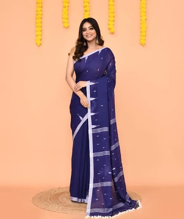 Trendia Jamdani Saree with Net Tassels (Soft Mul Cotton)