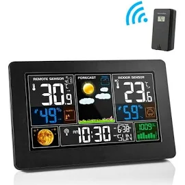 Weather Station Wireless Indoor Outdoor Thermometer with Sensor Color Display Digital Weather Thermometer Weather Stations with Weather Forecast,