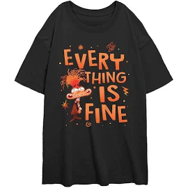 Disney / Pixar's Inside Out 2 Everything Is Fine Juniors' Graphic Oversized Tee, Girl's, Size: Small, Black