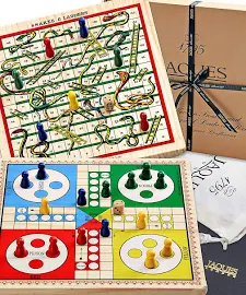 Jaques of London 2 in 1 Snakes and Ladders Game with Ludo Board Game | Family Board Games for 4 5 6 7 Year Olds | Kids Board Games for Adults