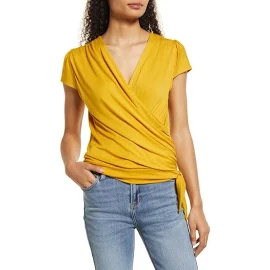 Loveappella Faux Wrap Top in Sunflower at Nordstrom, Size Medium
