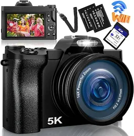 5K Digital Camera WiFi Vlogging Camera for Youtube with 32G SD Card,48MP Autofocus Camera 6-Axis Stabilization 16x Video Camera Camcorder with UV