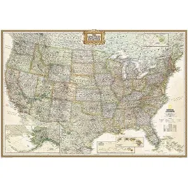 National Geographic United States Executive Map, Enlarged and Laminated, 69.25" x 48"