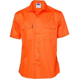 Dnc Workwear Mens Cotton Drill Safety Shirt Short Sleeve Comfortable 3201, Men's, Size: Medium, Orange