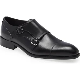 Nordstrom Dale Cap Toe Monk Strap Shoe in Black Leather at Nordstrom, Size 13