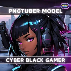 PNGTuber Premade Model Cyber Black Gamer Girl | Twitch | YouTube | Vtuber | Veadotube | Streaming | OBS #cyberpunk #music #game #avatar