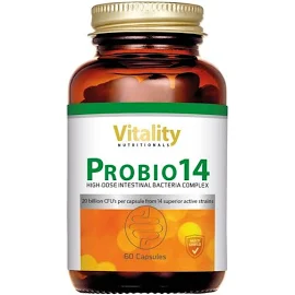 Probio 14 Bacterial Strains Including Lacto, Bifido, Pediococcus I Daily 212 mg Active Bacteria & 200 mg FOS I 60 Capsules Vegetarian I Intestinal