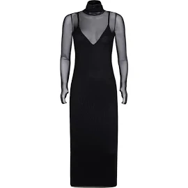 Afrm Shailene Sheer Long Sleeve Dress in Noir at Nordstrom, Size X-Small
