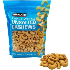 Kirkland Signature Fancy Whole Unsalted & Roasted Cashews Nuts Bag Pack 1.13kg