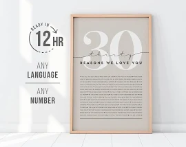 30 Reasons We Love You | 30th Birthday Gift | Custom Gift | 30th Birthday Gifts For Women | 30th Birthday Gifts For Men | Printable Gift