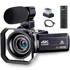 4K Camcorder Vlogging Camera for Youtube Ultra HD 4K 48MP Video Camera with MICR