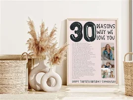 30 Reasons why we love you, 30th Birthday Gift for Women, Pink 30th birthday decoration for her, gift for bestfriend bff, girlfriend 30th