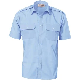 Dnc Workwear Mens Epaulette Polyester Cotton Work Shirt Short Sleeve Casual 3213, Men's, Size: 3XL, Blue