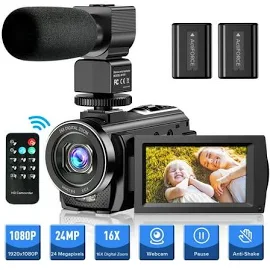 Video Camera Camcorder Youtube Vlogging Camera FHD 1080p 30fps 24MP 16x Digital Zoom 3 inch LCD 270 Degrees Rotatable Screen Digital Camera Recorder