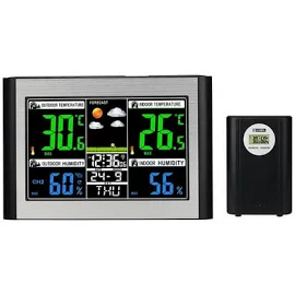 Bosisa Wireless Weather Station Clock with Outdoor Sensor HD Digital Color Display, Size: 16.7