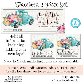 DIY Teal Truck Facebook Set - Editable Facebook, Facebook Banner Set, Instant Download Facebook Set, DIY Facebook, Teal Truck Facebook