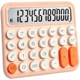 Retro Round Key Calculator Mechanical Calculator 12-Digit with LCD Display Big Round Buttons Precise Desktop Handheld Calculator with Retro, Pink