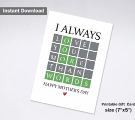 I Always love you more than words, Happy Mother's Day Wordle Card, Wordle Mothers Day Card For mom, Mothers day gift from daughter