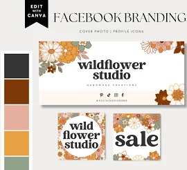 Retro Facebook Cover Template, Facebook Banner, Facebook Icon, Facebook Business Cover Image, DIY Facebook Template, Canva Template - Dani