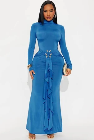 Fashion Nova Venezia Mock Neck Long Sleeve Maxi Dress