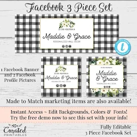 Buffalo Check Facebook Set, Customizable Facebook, DIY Facebook, Editable Facebook Set, Farmhouse Facebook, DIY Business Set, Maddie Grace