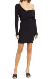 Bebe Asymmetrical Off The Shoulder Sweater Dress in Black at Nordstrom, Size X-Large