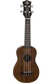 Luna Honu Etched All Mahogany Soprano Ukulele, Rosewood Fingerboard with Gig Bag