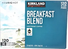 Kirkland Signature Breakfast Blend Coffee K Cup Pods, Light Roast - 120 count, 2.4 lb box