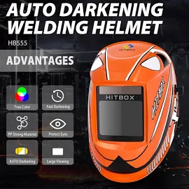 Hitbox Solar Auto Darkening Welding Helmet For Mig Welding 3.93"x3.1"