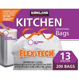 Kirkland Signature Flex-Tech Kitchen Bags, 13 Gallon - 200 count