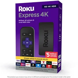 Roku Express 4K Streaming Player 4K/HD/HDR with Smooth Wi-Fi, Premium HDMI Cable | 2021 (Manufacturer Refurbished), Black