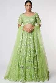 Aneesh Agarwaal Lime Floral Embroidered Lehenga Set at Pernia's Pop Up Shop Online