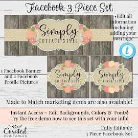 DIY Facebook Set, Customizable Facebook, DIY Facebook, Editable Facebook Set, Vintage Facebook, Rustic Facebook, Simply Cottage