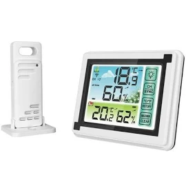 Tureclos In/Outdoor Weather Station Digital Weather Sensor Thermometer Hygrometer Weather Forecast Station Weather Display with LCD Tap Screen 